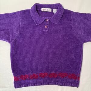 VTG Christie Brooks Chenille Sweater Girls 6 Purple Short Sleeve Soft Cozy Y2K